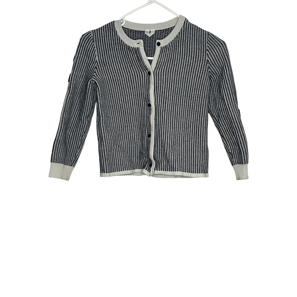 Arket Kids Knit Cardigan Black White Textured Cotton Diamond Sleeve - 6-8Y